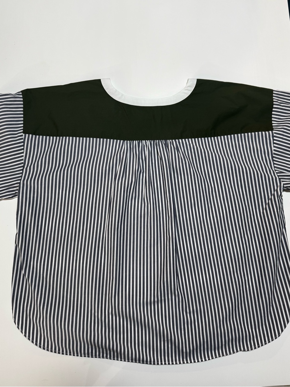 LOFT striped cotton blouse XL with voluminous sleeves and green accents - Picture 8 of 10